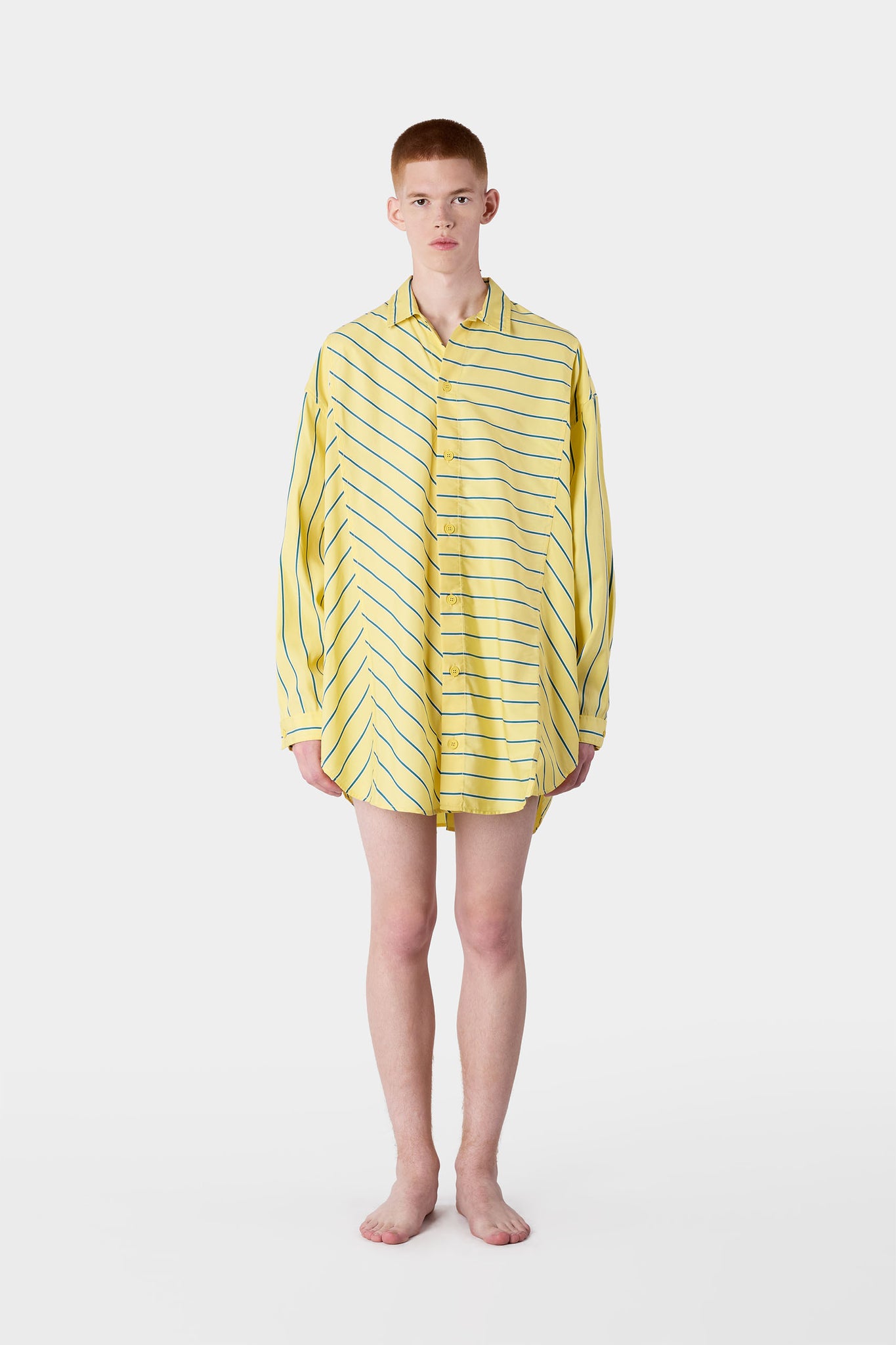 MEGA OVER SHIRT W/ CUTS / yellow stripes