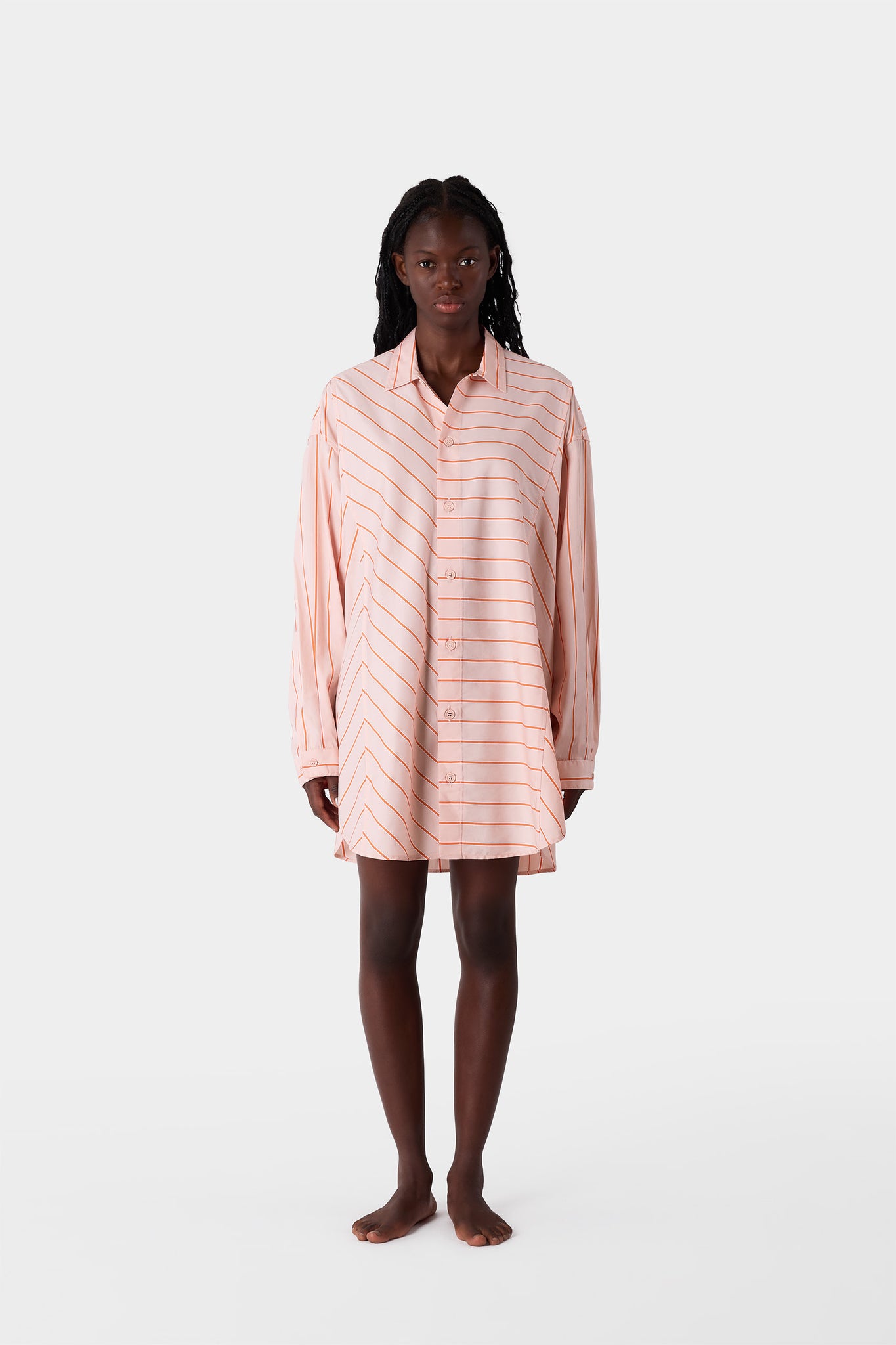 MEGA OVER SHIRT W/ CUTS / pink stripes