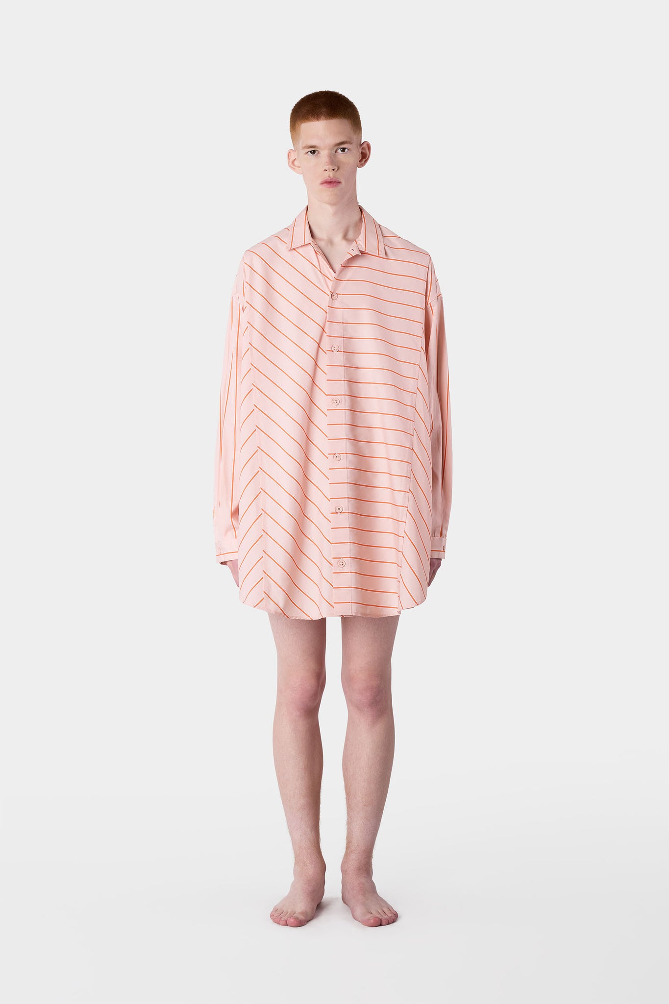 MEGA OVER SHIRT W/ CUTS / pink stripes