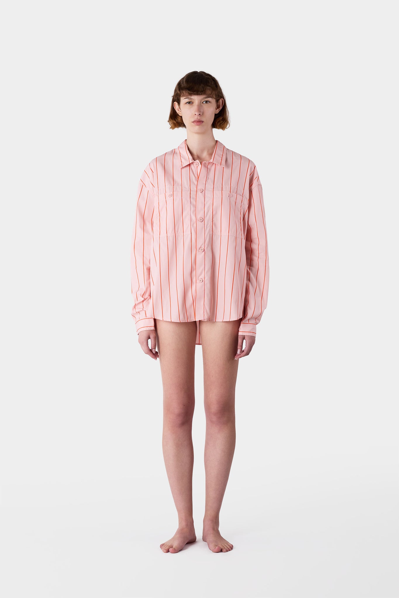 STRIPED OVER SHIRT / pink