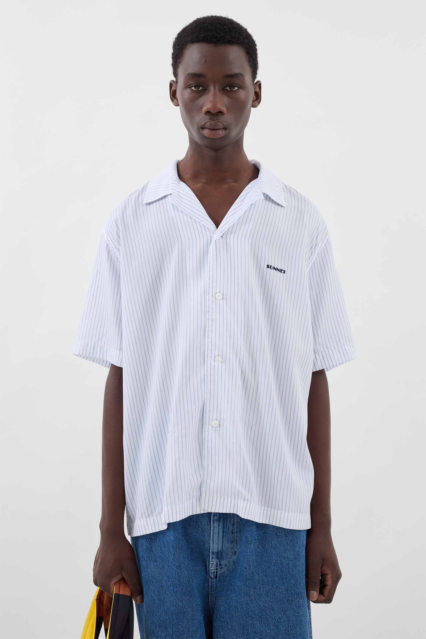 STRIPED SHORTSLEEVE SHIRT / azure & off white