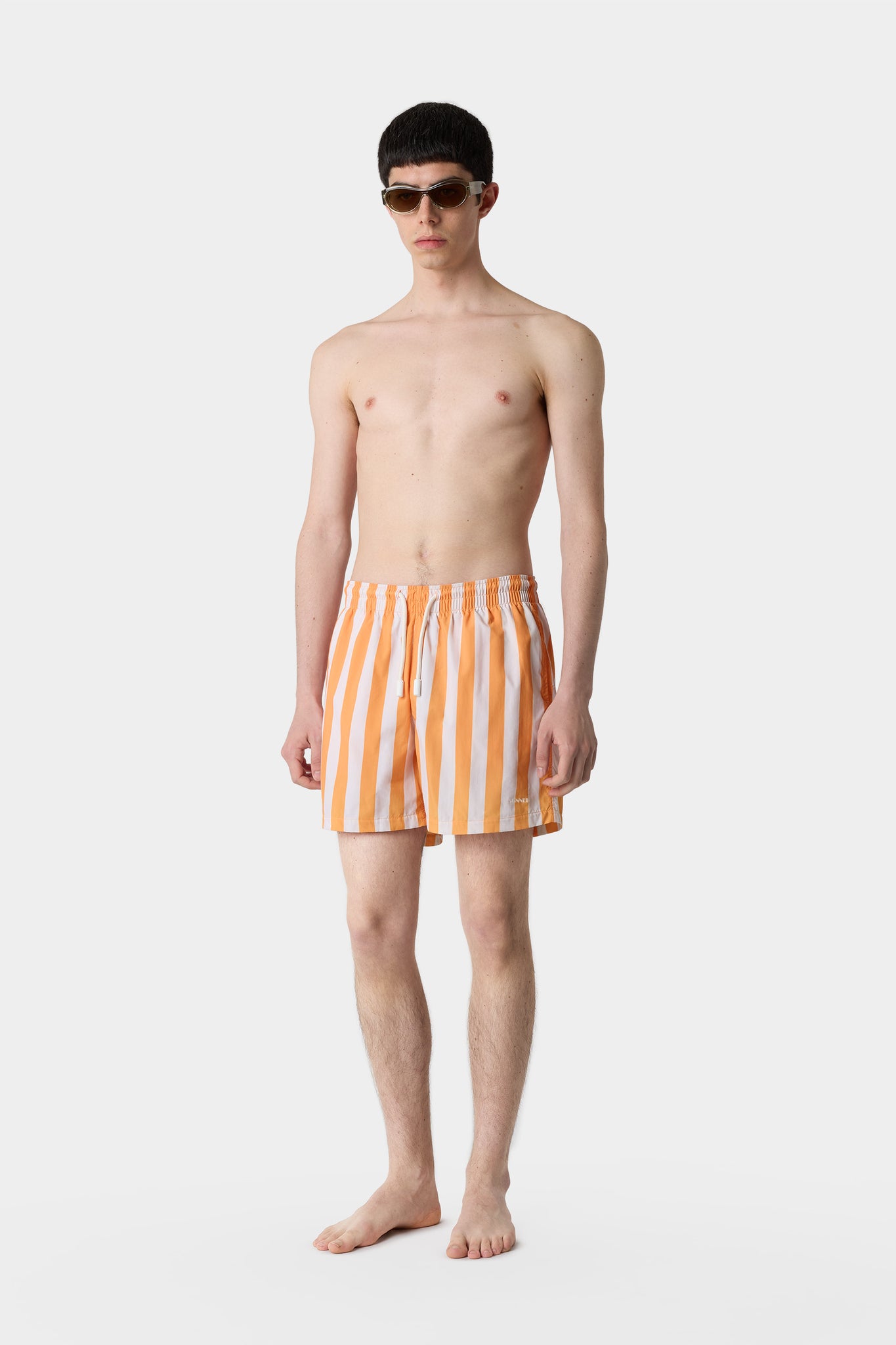 SWIM SHORTS / off white & orange stripes