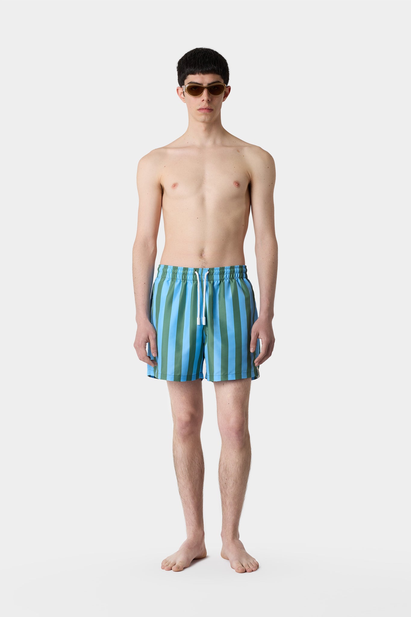 SWIM SHORTS / azure & military green stripes