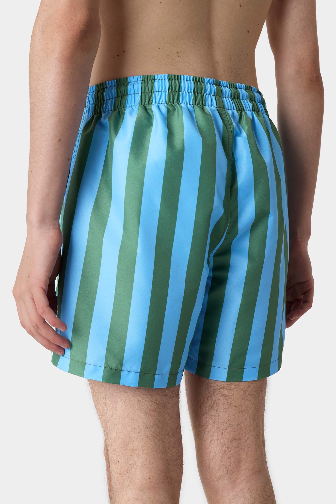 SWIM SHORTS / azure & military green stripes