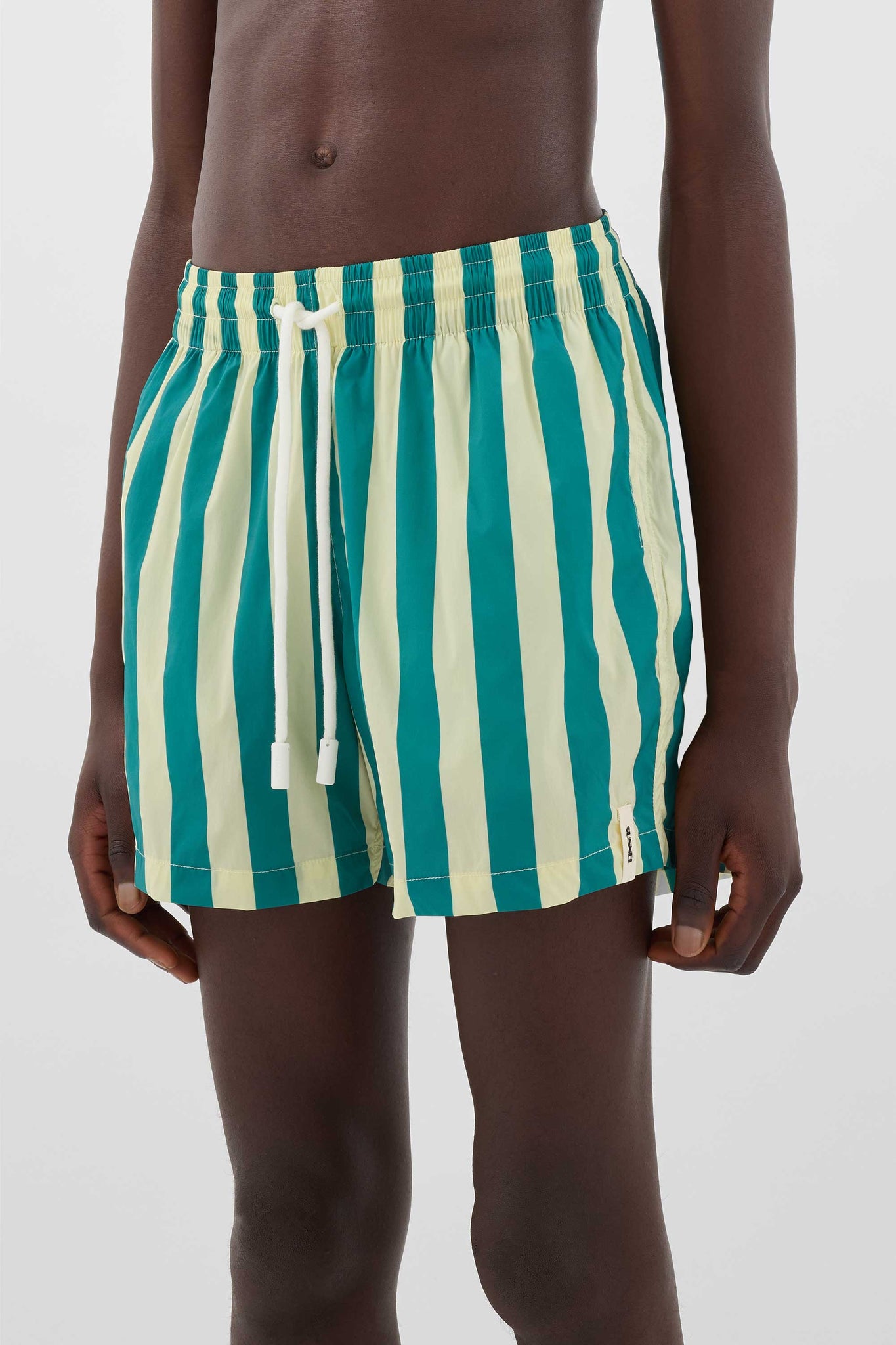 BEACHWEAR BOXER SHORTS / green & cream stripes