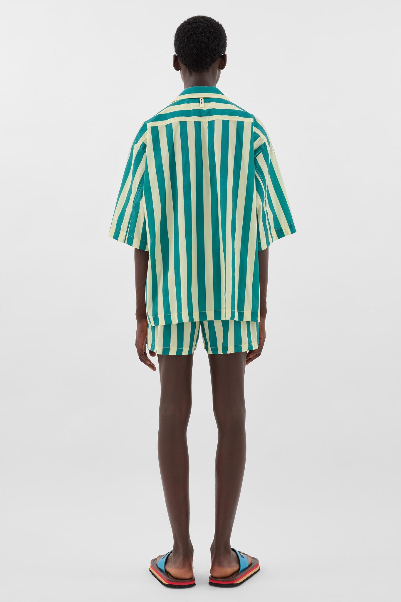BEACHWEAR SHIRT / green & cream stripes