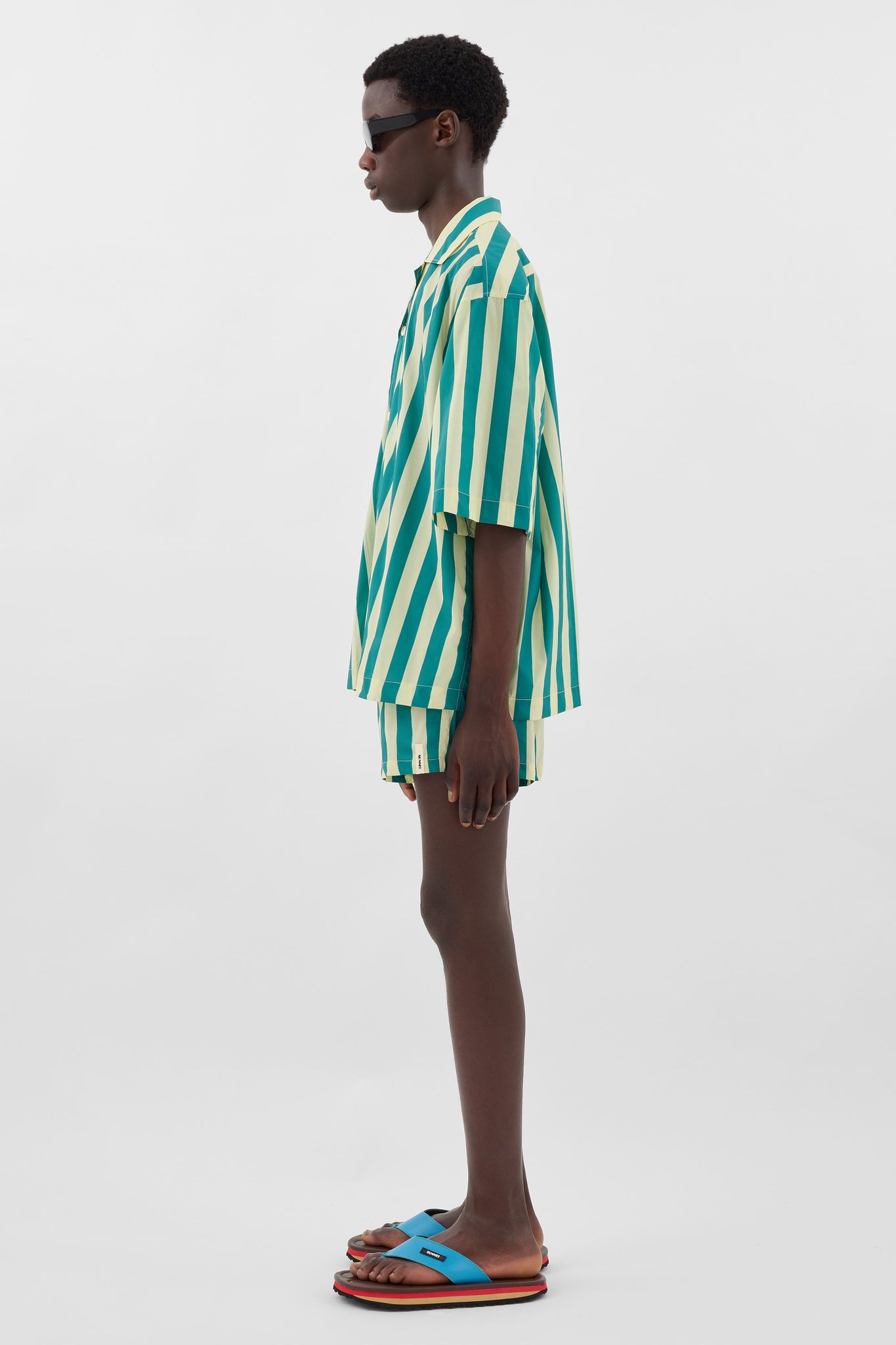 BEACHWEAR SHIRT / green & cream stripes