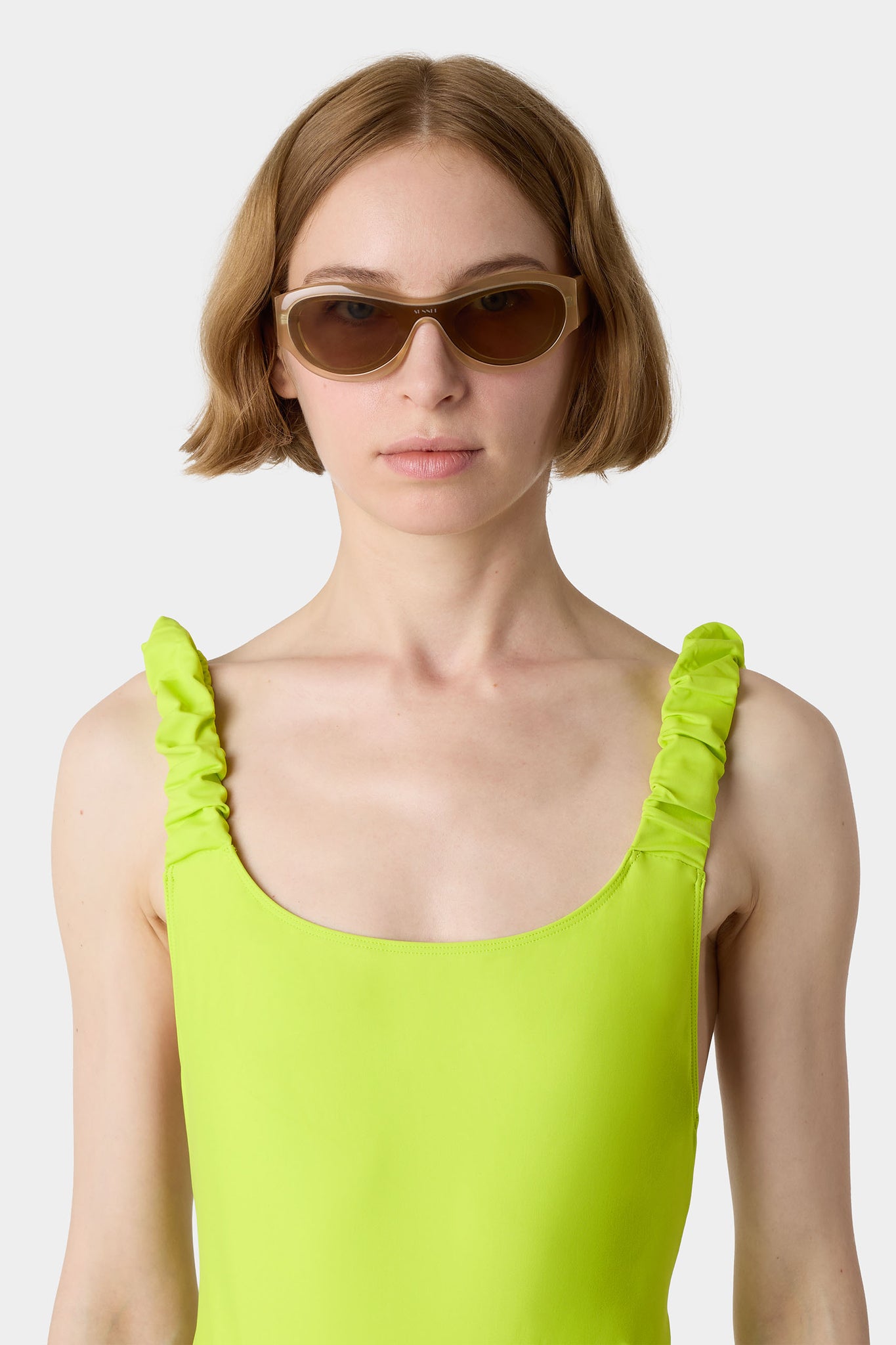 RUCHED SWIMSUIT / acid green