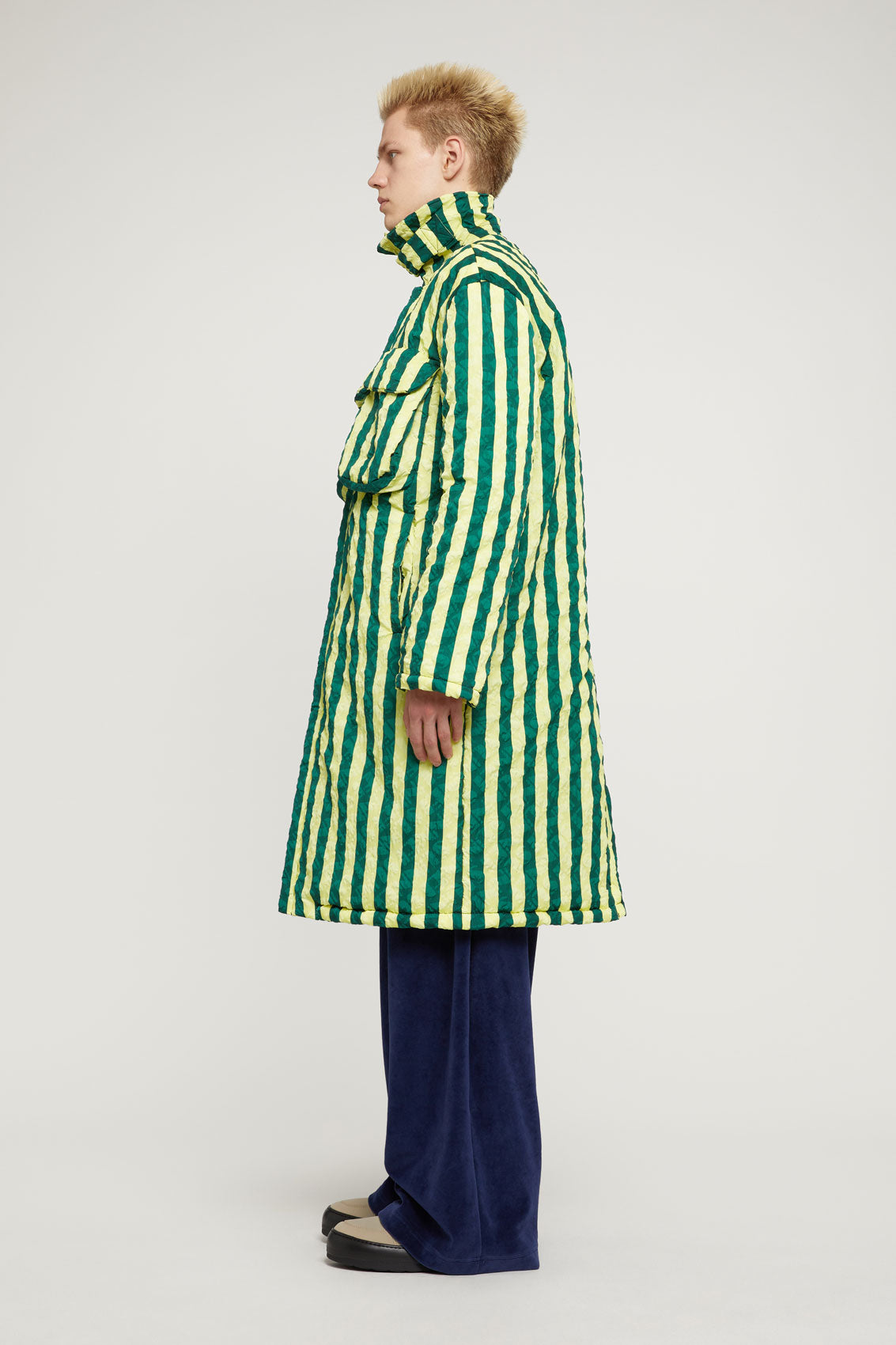 GREEN & YELLOW STRIPED TRENCH COAT