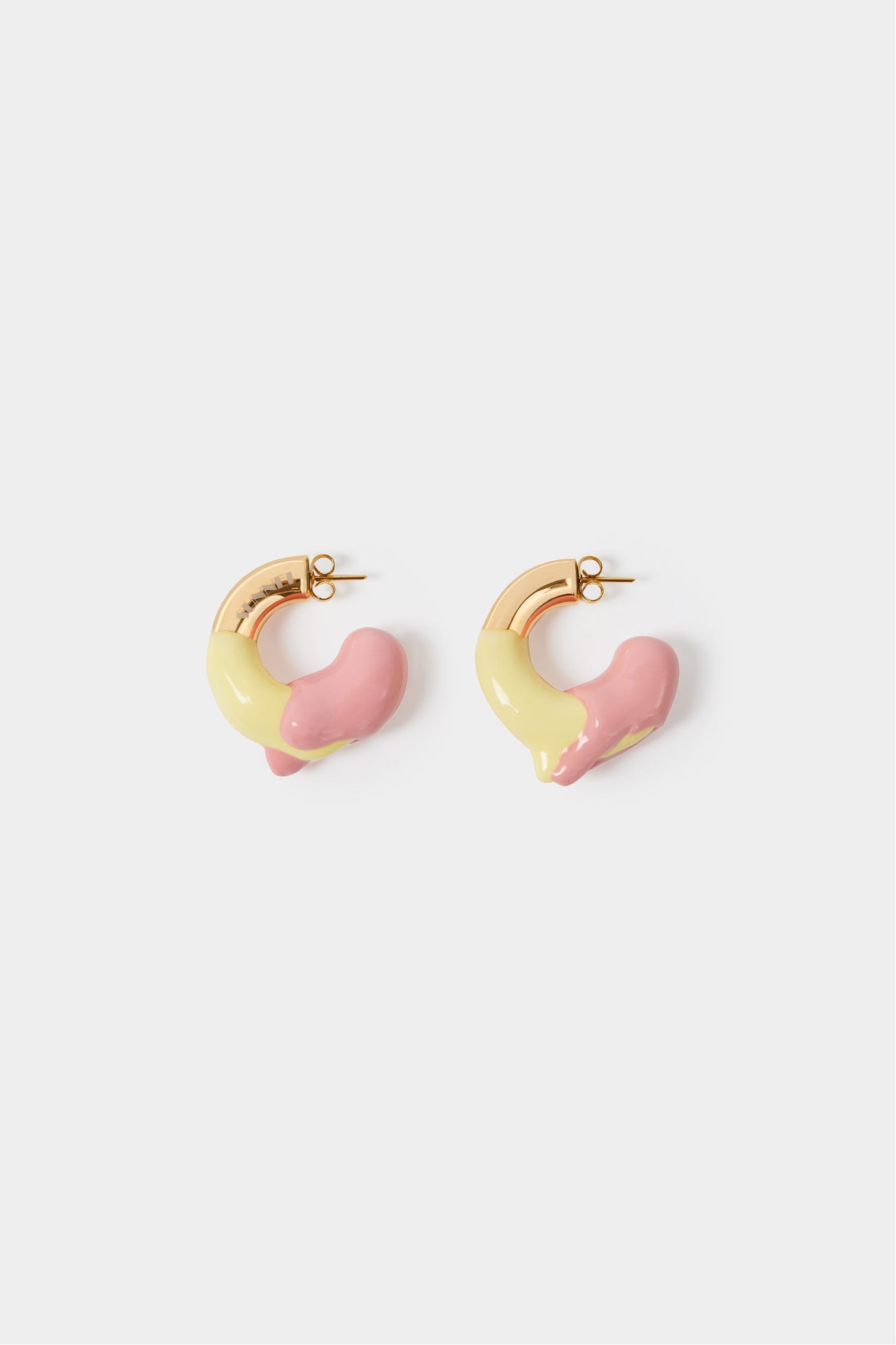 SMALL RUBBERIZED EARRINGS GOLD / pink & light yellow