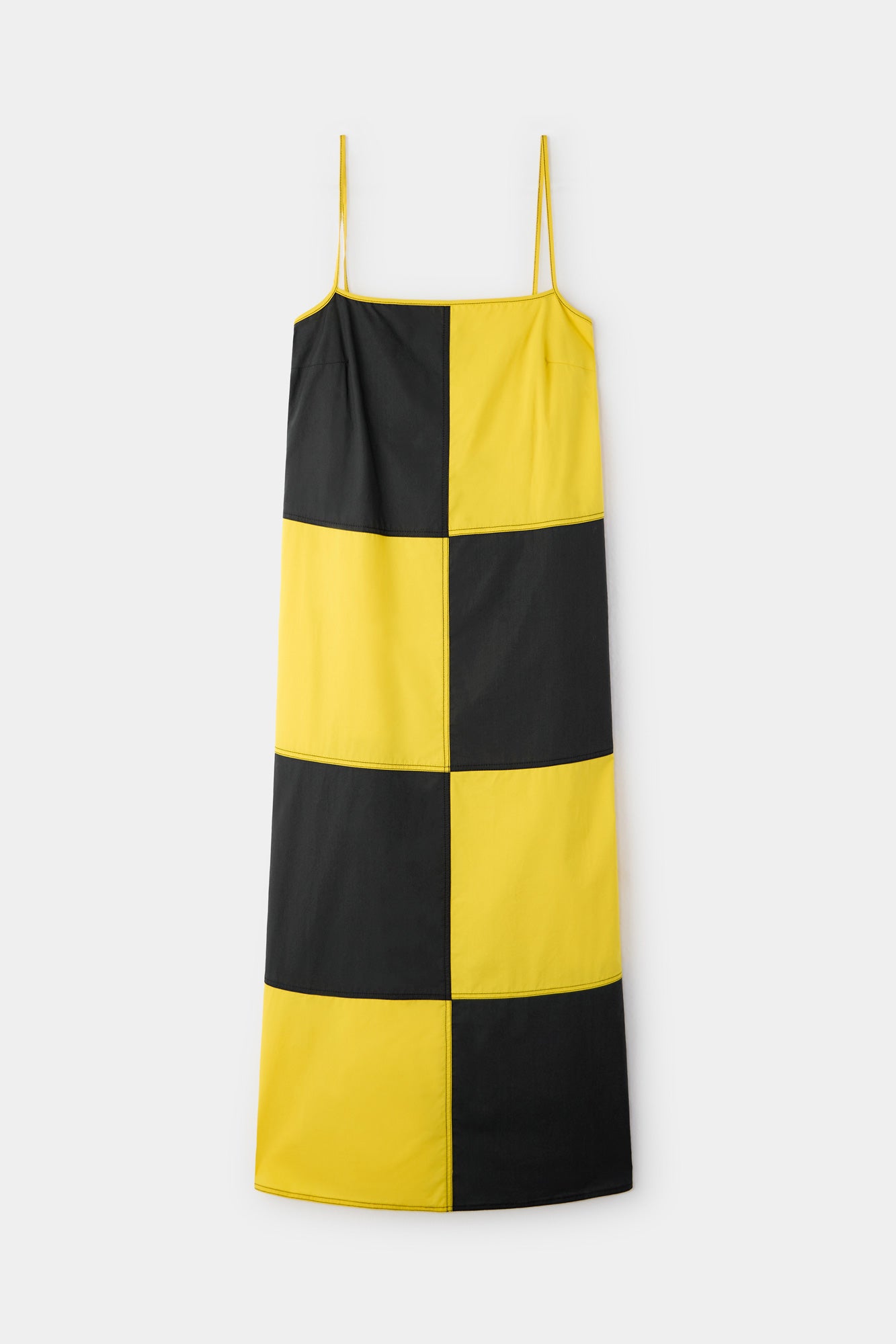 CHESS STRAP DRESS / petrol blue & yellow