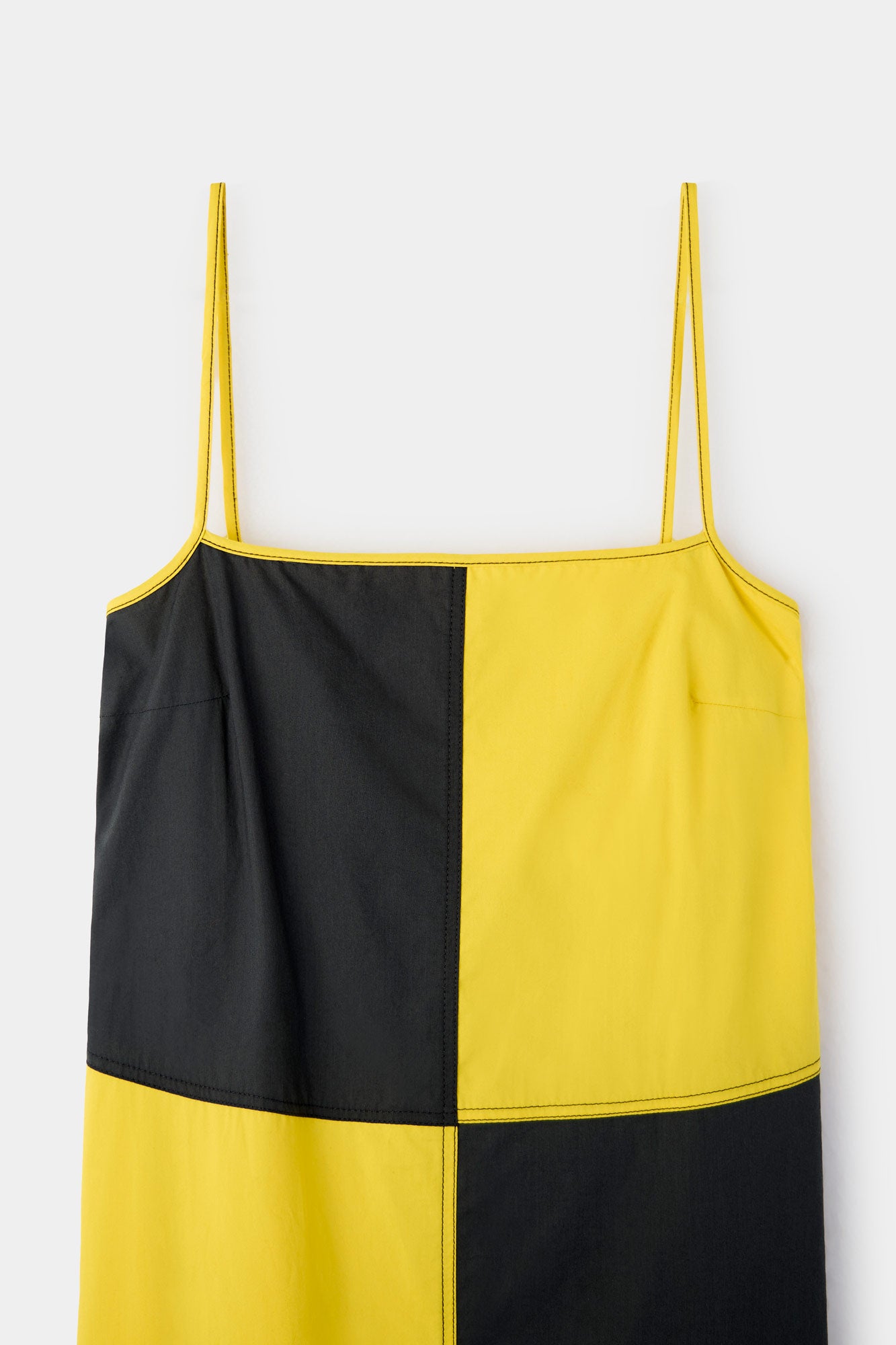 CHESS STRAP DRESS / petrol blue & yellow