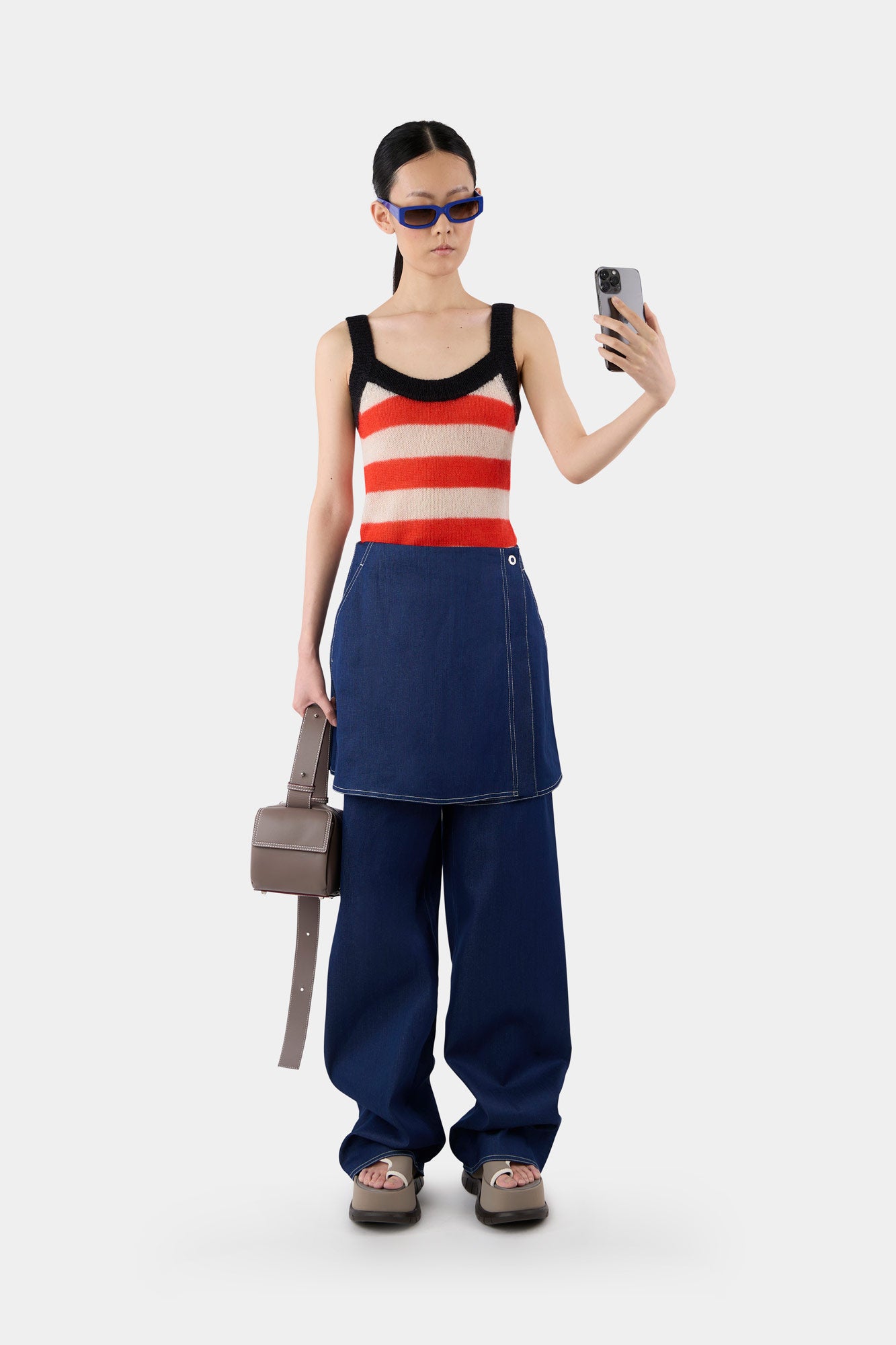 KNIT TANK TOP / cream & bright red
