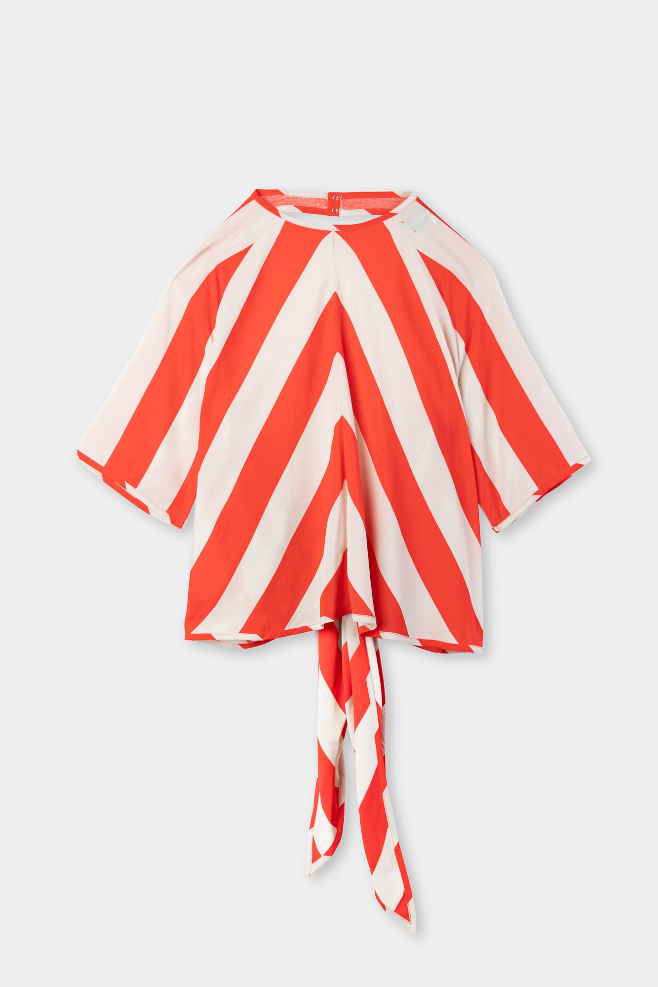 BACK WRAP T-SHIRT / red & beige stripes