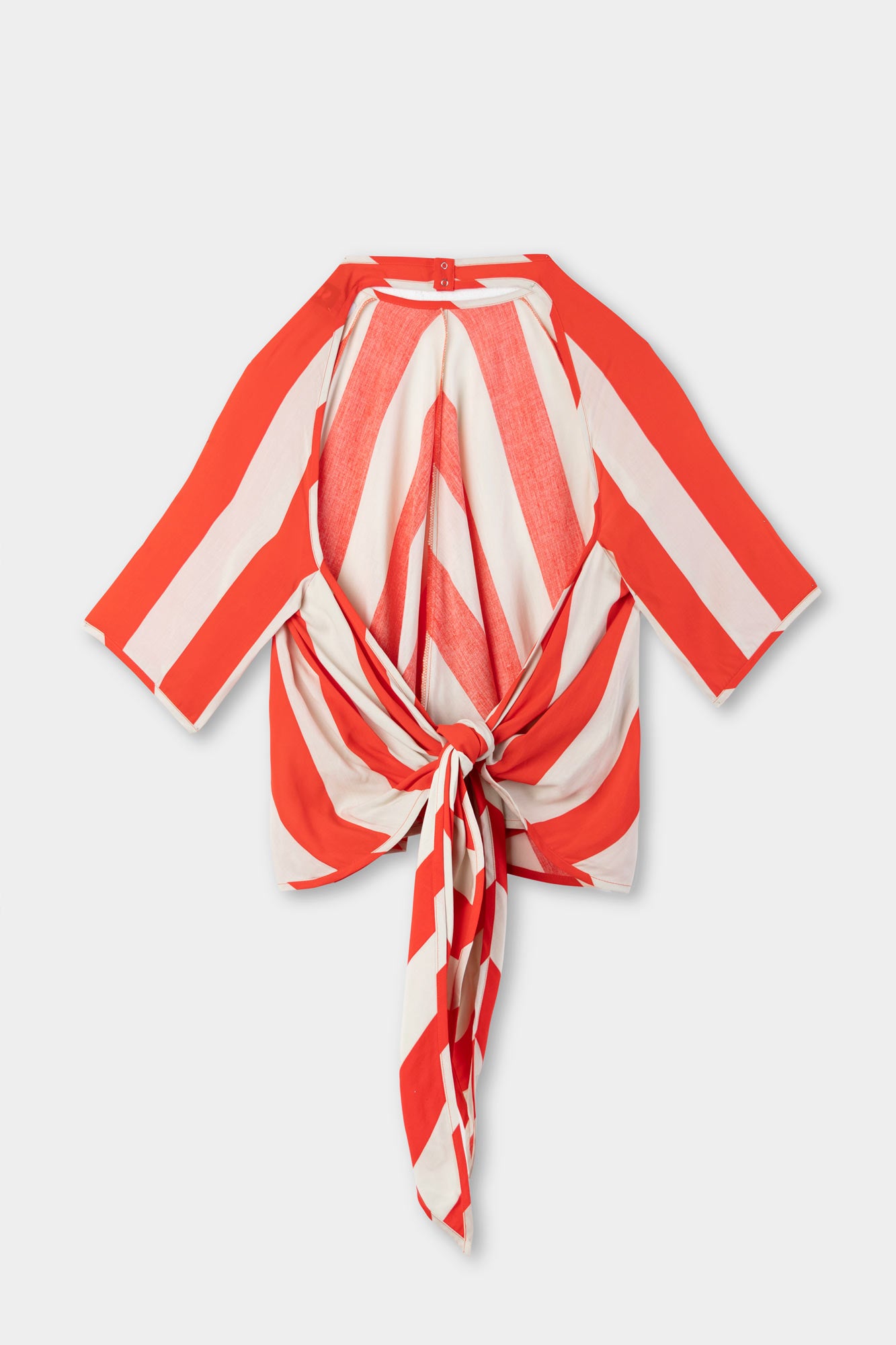 BACK WRAP T-SHIRT / red & beige stripes