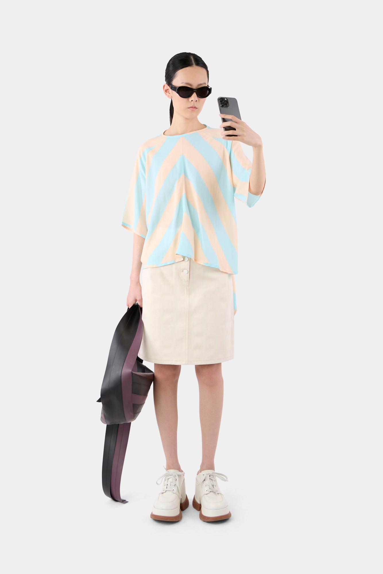 BACK WRAP T-SHIRT / pink & azure stripes