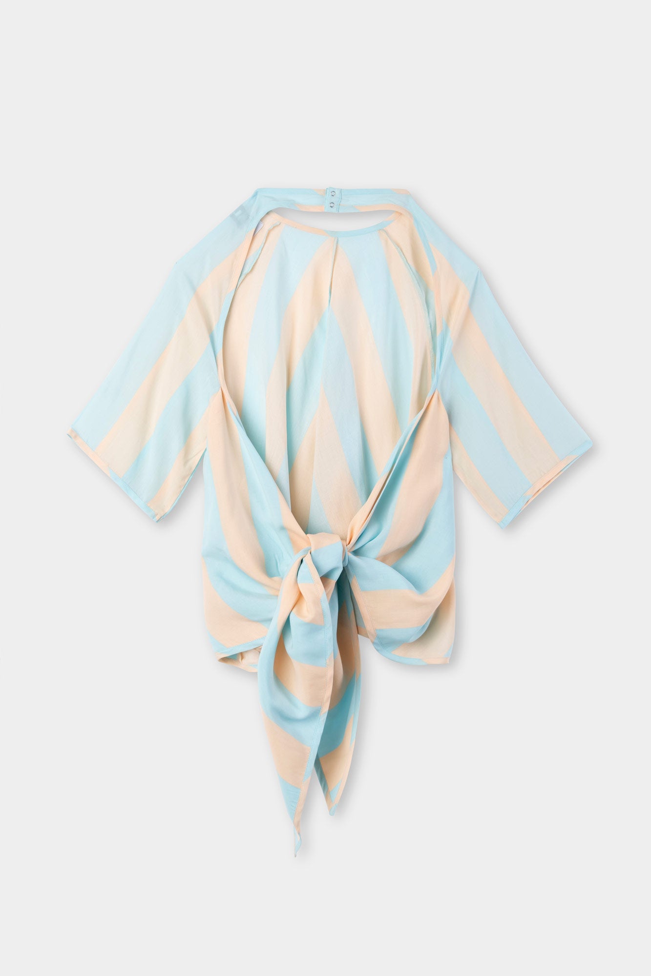 BACK WRAP T-SHIRT / pink & azure stripes