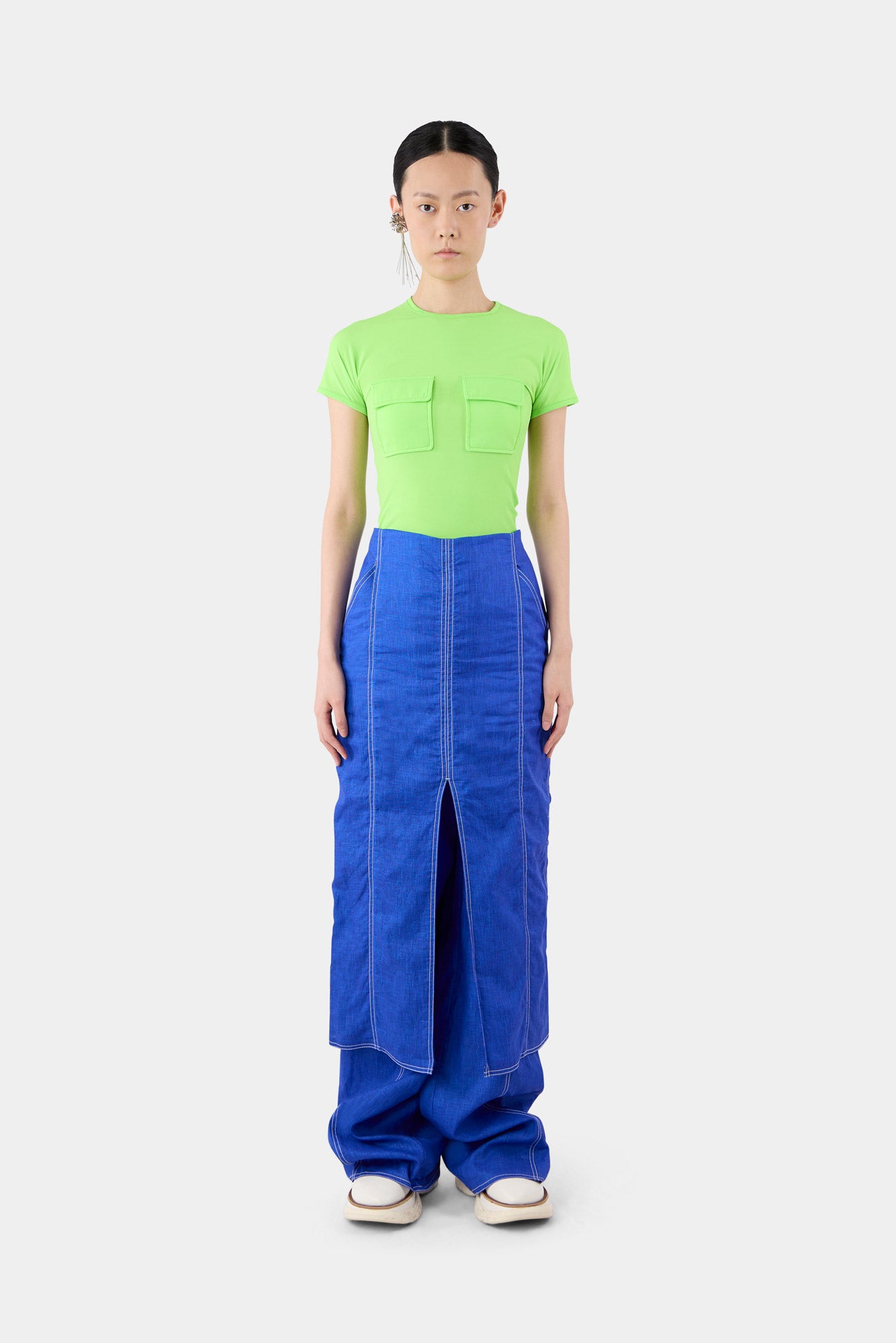 LONG SPLIT SKIRT / electric blue