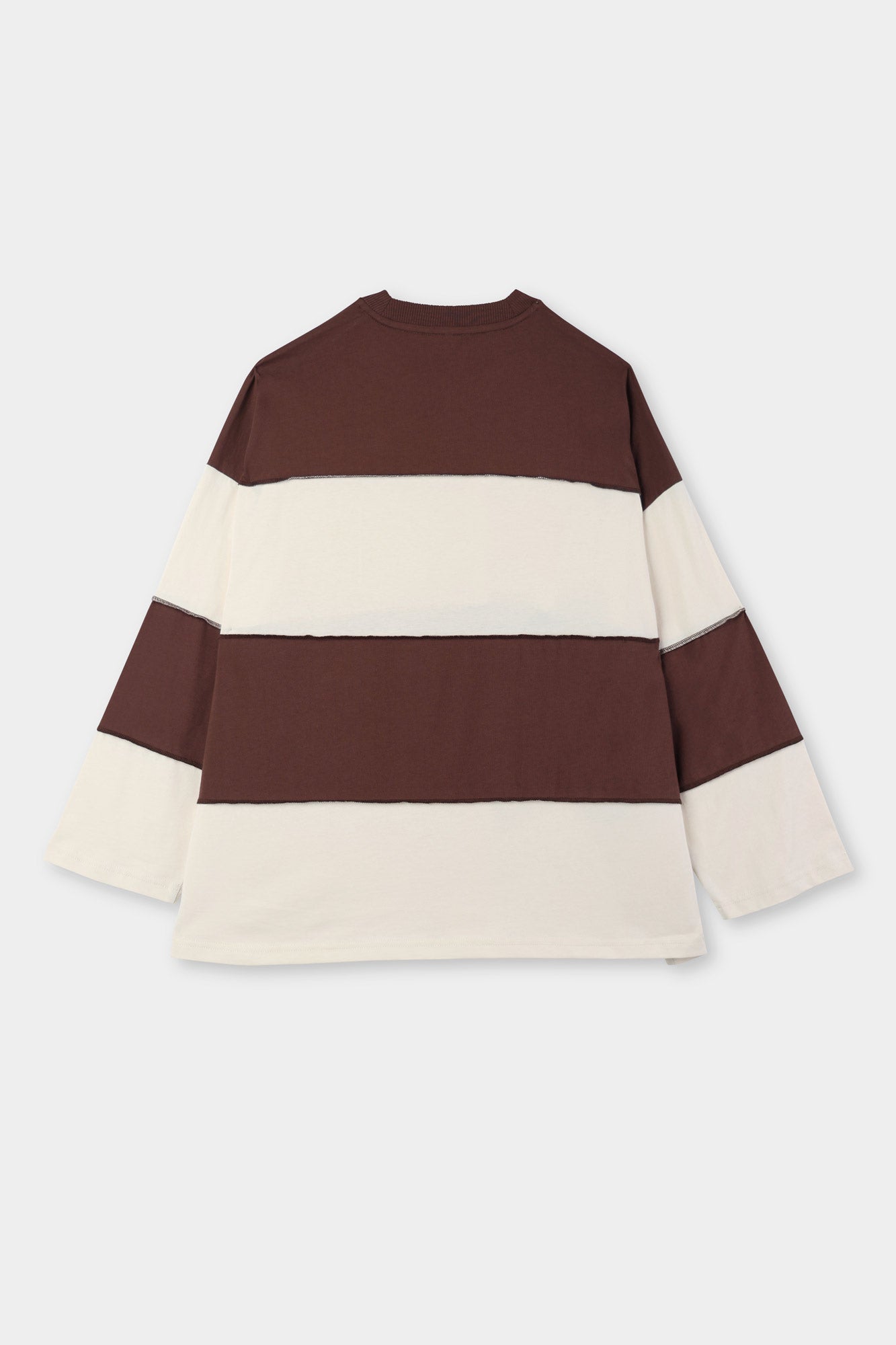 PANEL LONGSLEEVE T-SHIRT / brown & cream stripes