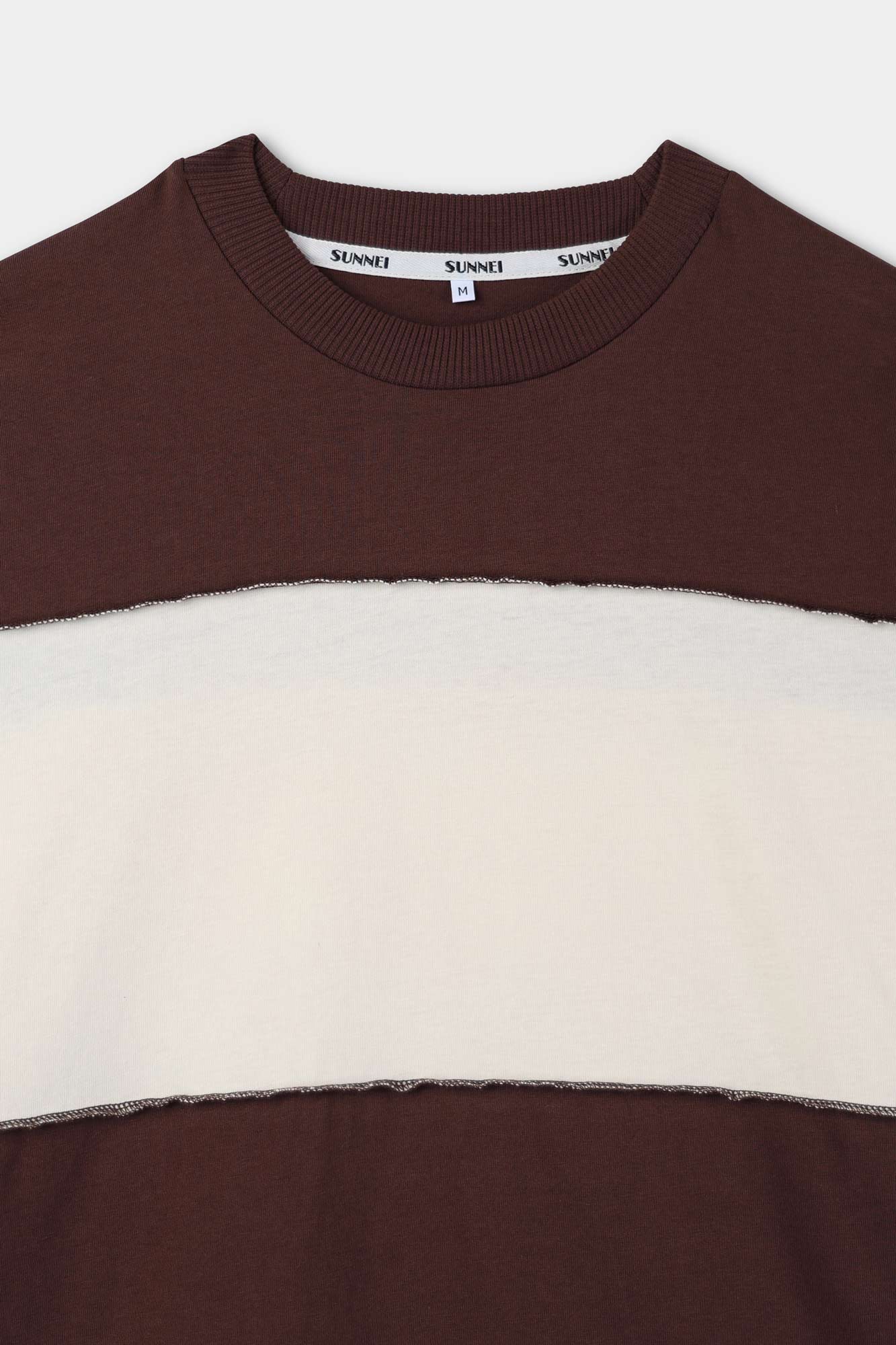 PANEL LONGSLEEVE T-SHIRT / brown & cream stripes