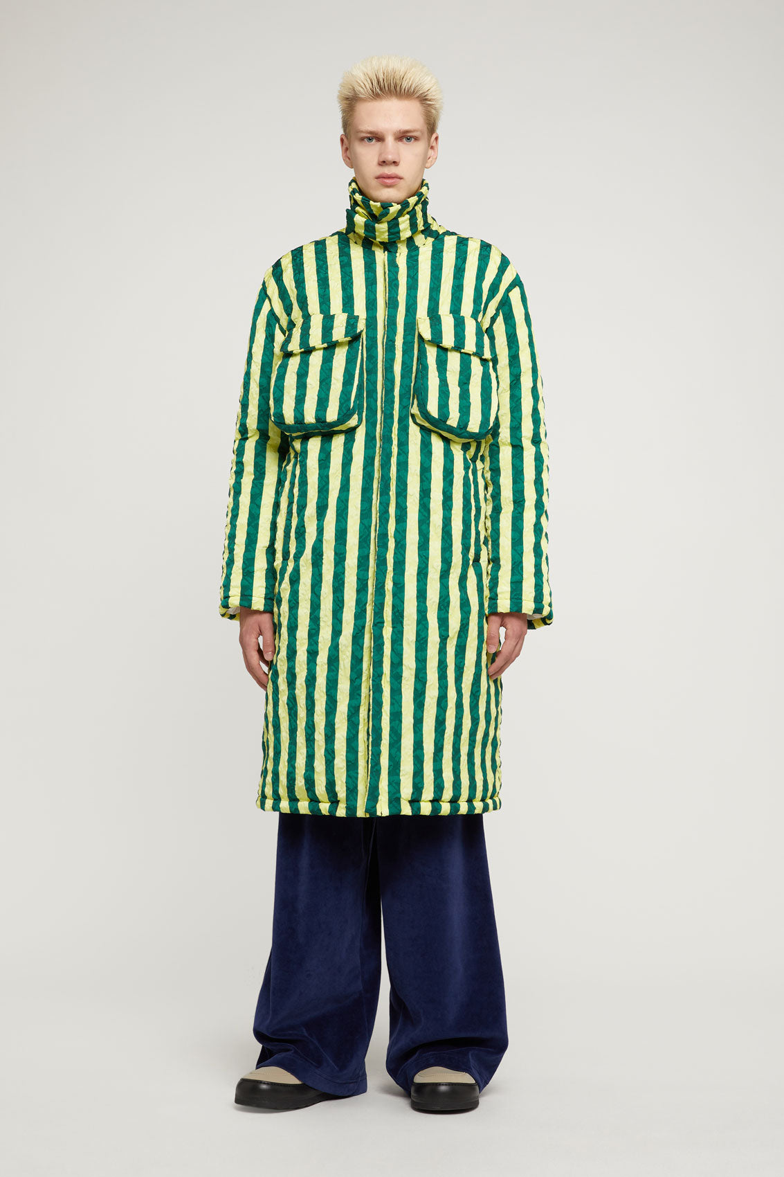 GREEN & YELLOW STRIPED TRENCH COAT