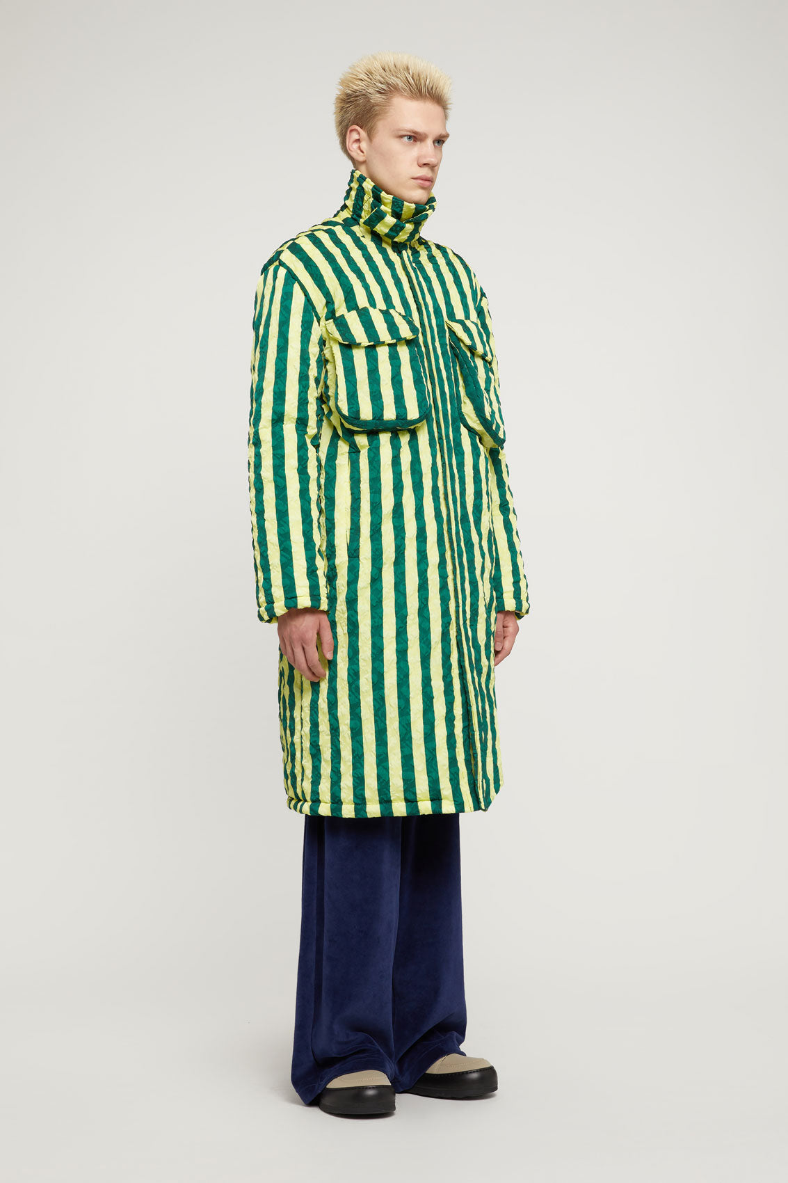 GREEN & YELLOW STRIPED TRENCH COAT