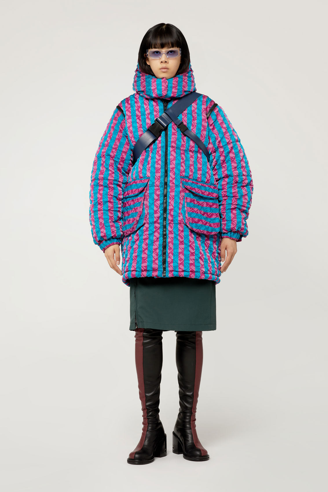BLUE & PURPLE STRIPED PUFFY JACKET