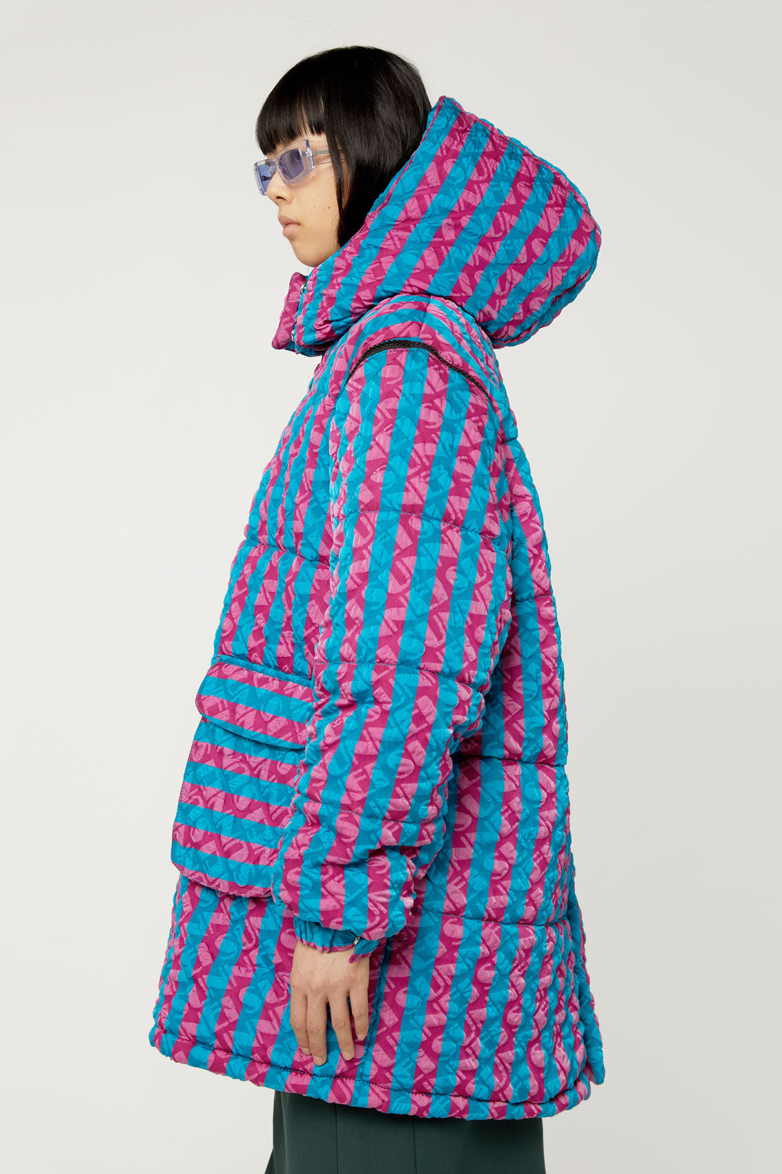 BLUE & PURPLE STRIPED PUFFY JACKET