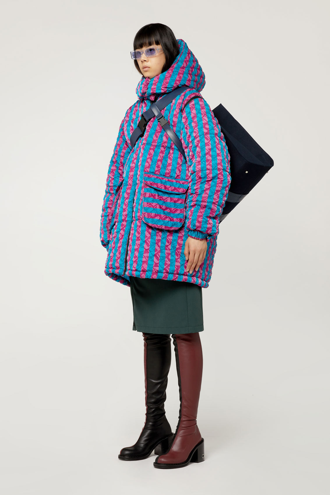 BLUE & PURPLE STRIPED PUFFY JACKET